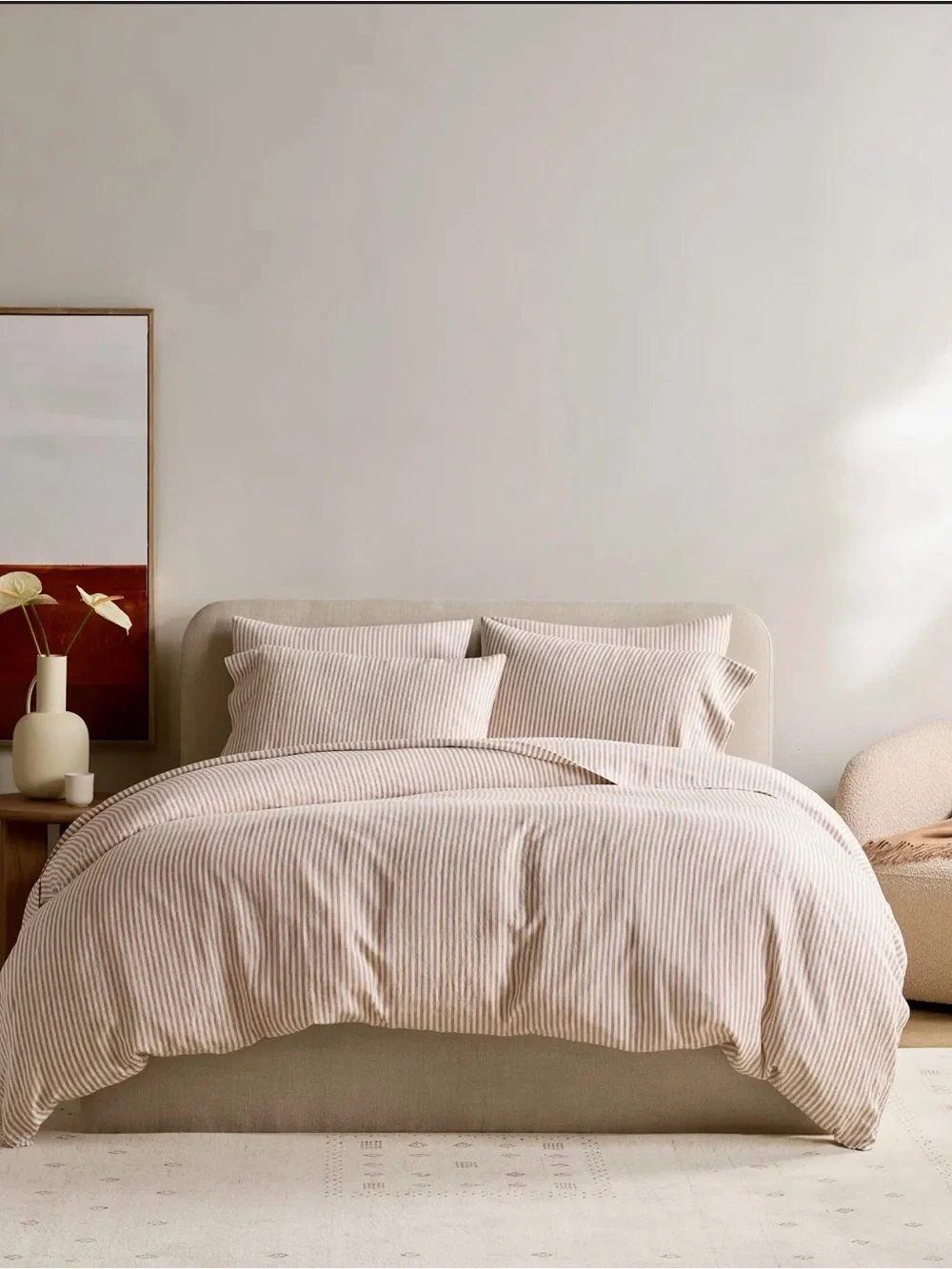 Quince NWOT European Linen Duvet Cover Set in Latte and White Stripe King 988